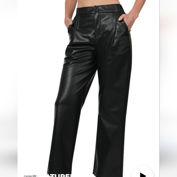 Zenana Outfitters Pants - Zenana Faux Leather Pants  wide leg. XL Button Front Elastic Back NEW